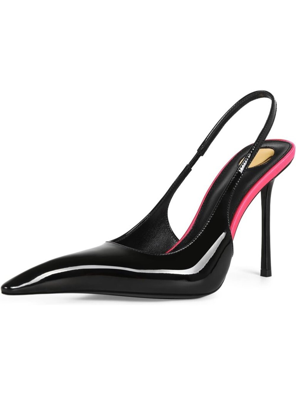 Women's Black Patent Leather Pointed Close Toe Stiletto High Heels Backless - Picture 2 of 7